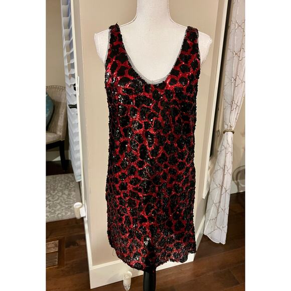 New! Zara holiday new year's sequin red leopard print mini dress size M - Picture 6 of 6